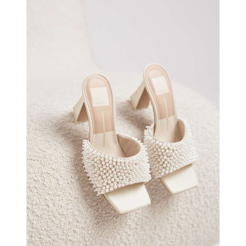 Dolce Vita Nandy Pearl bridal mule heeled sandals in ivory with peal 115079164