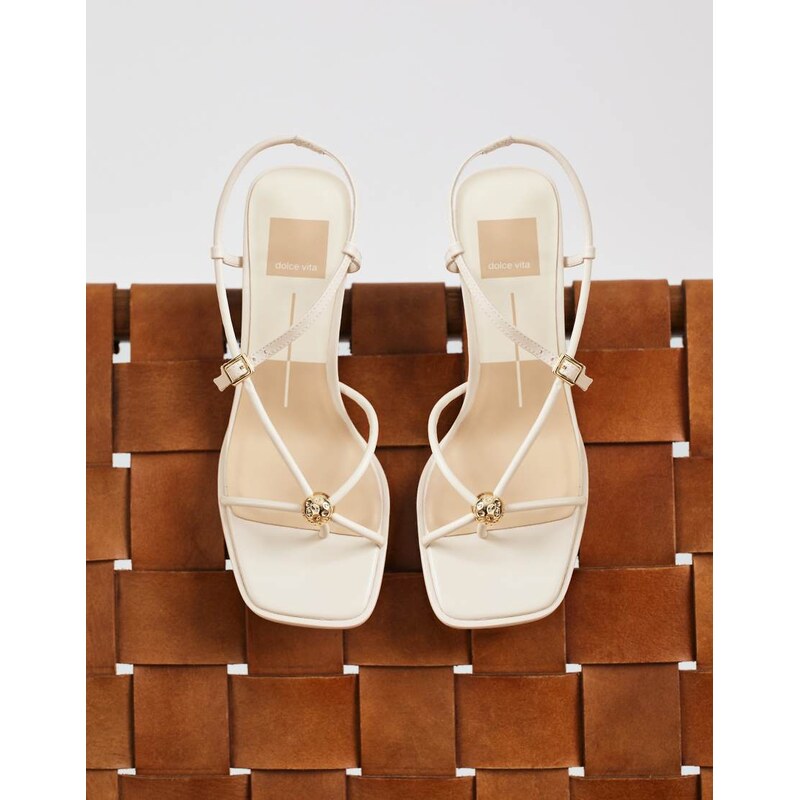 Dolce Vita Mylee strappy mid heel sandals with gold hardware in creme 115079168