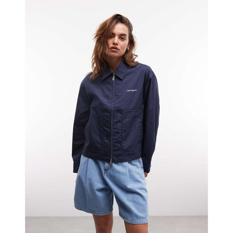 Carhartt WIP postal double zip through jacket in navy 115079183