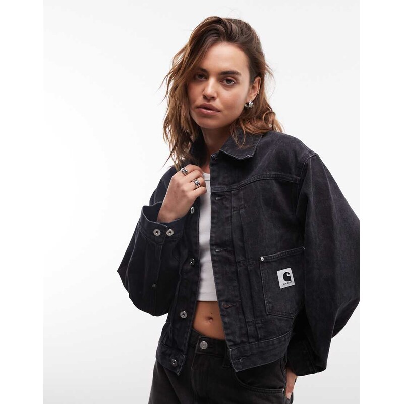 Carhartt WIP belmar denim jacket with faded snake print in black