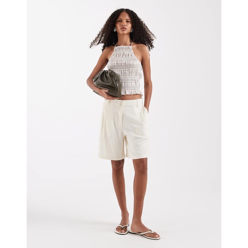 ASOS DESIGN relaxed dad shorts with linen in cream-White