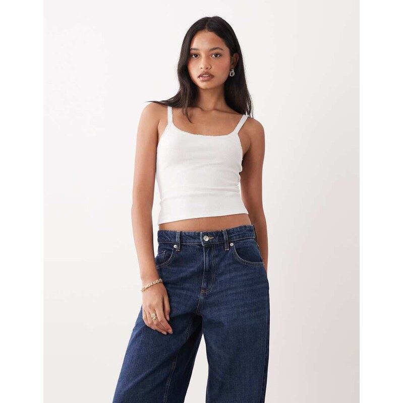 Miss Selfridge ruffle trim cami top in white