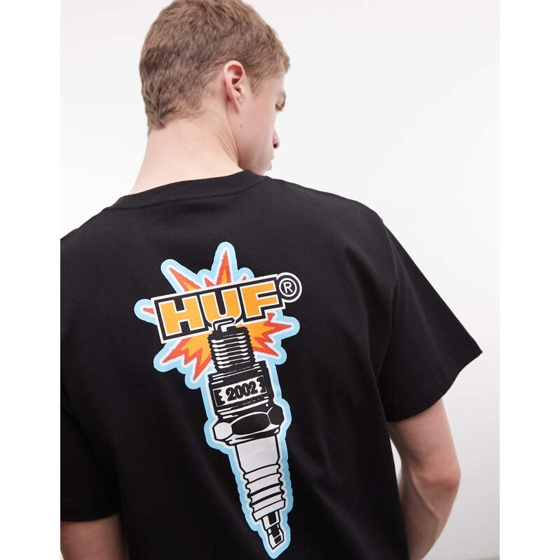 HUF spark it up graphic logo t-shirt with back print in black