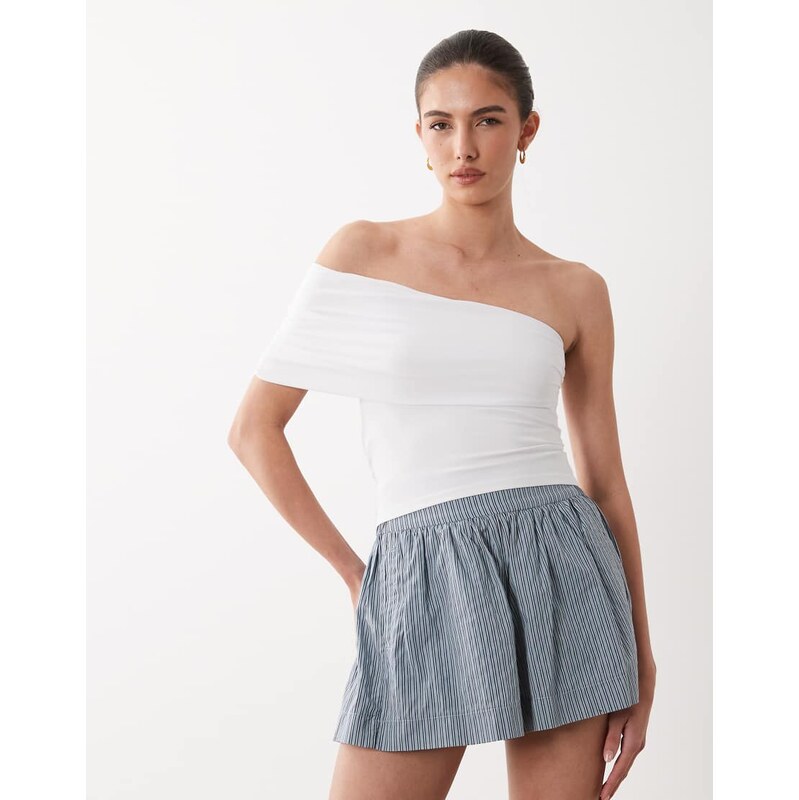 Mango Teen cotton rich one shoulder top in white 115087693