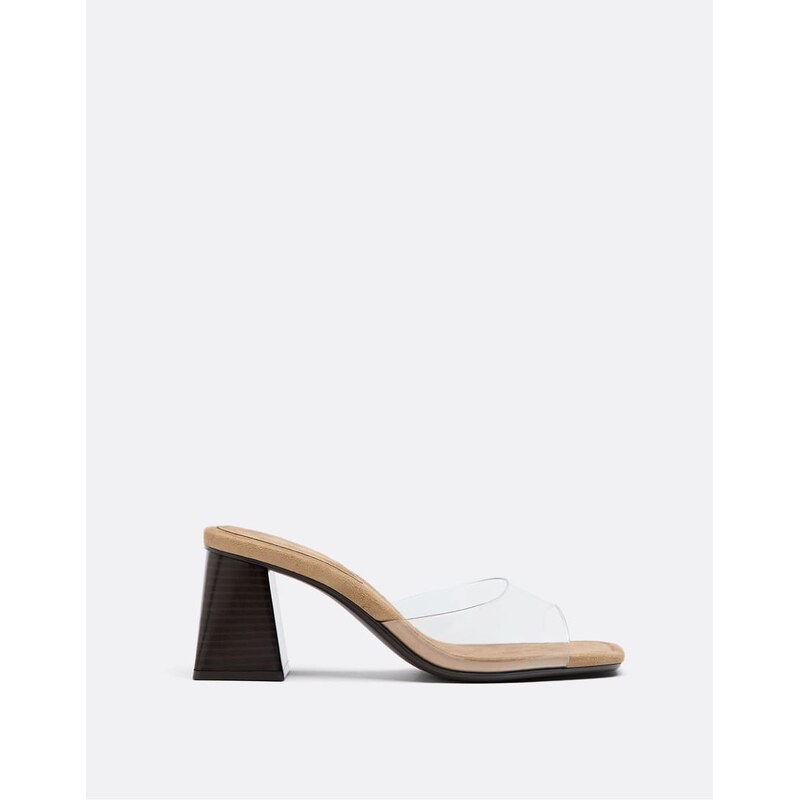 Stradivarius Block heel sandals in clear in beige-Neutral 115079613