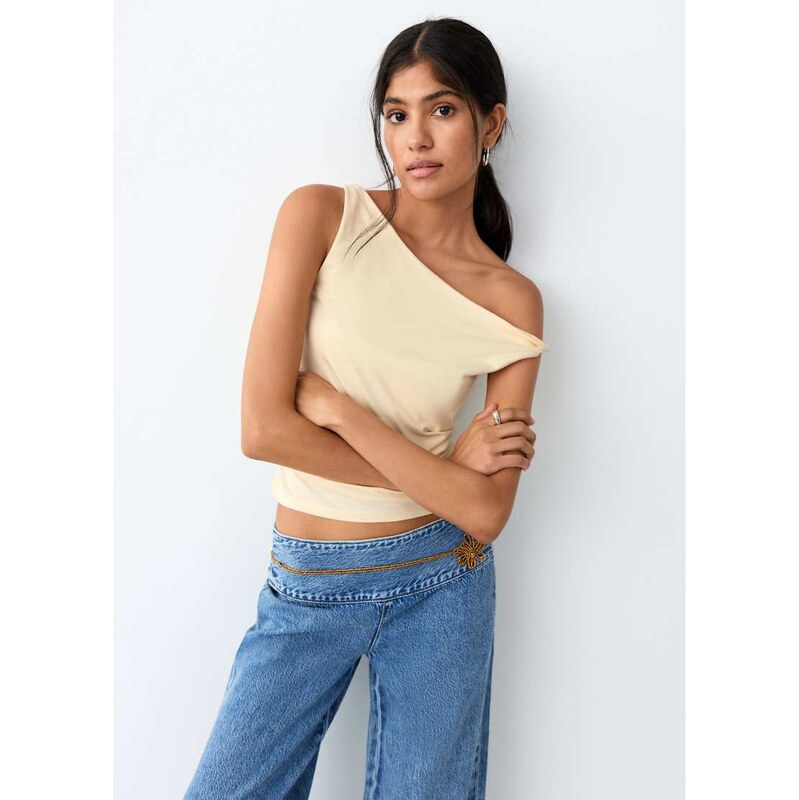 Mango Teen asymmetric sleeveless top in butter yellow