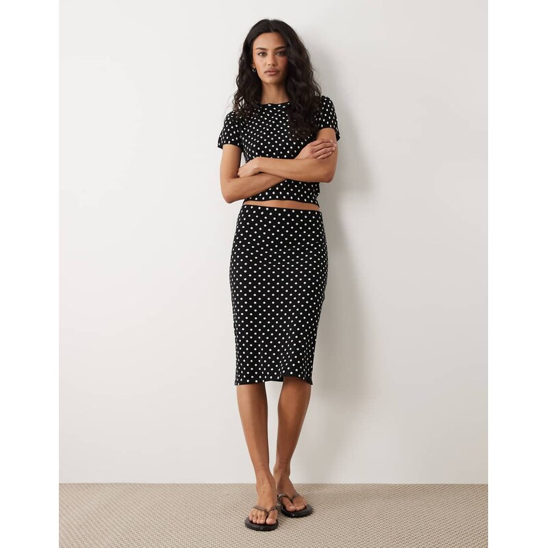 Mango Feria compact knit midi skirt co-ord in black and white
