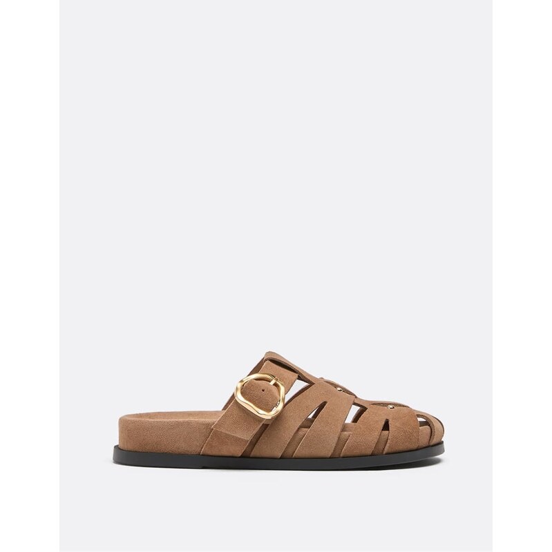 Stradivarius Leather slingback cage sandals in brown