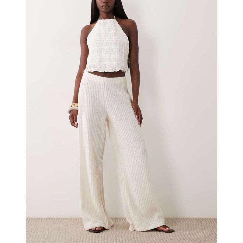 ASOS DESIGN textured knit wide leg trouser-White
