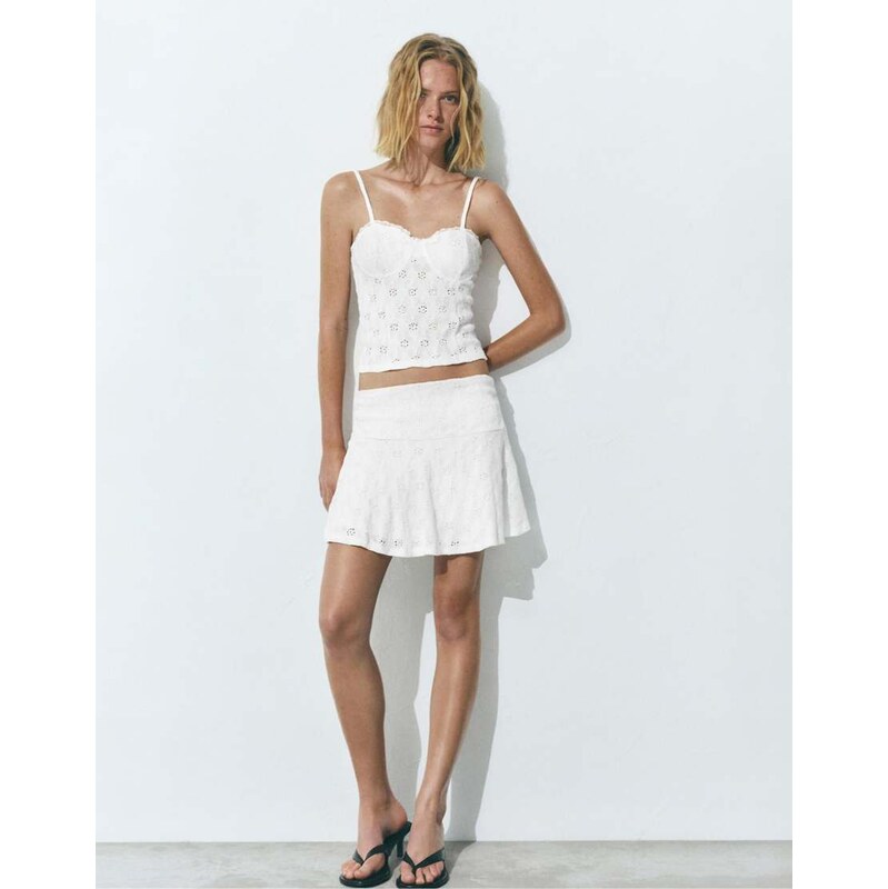 Pull&Bear Swiss embroidery mini skirt in white 115079770