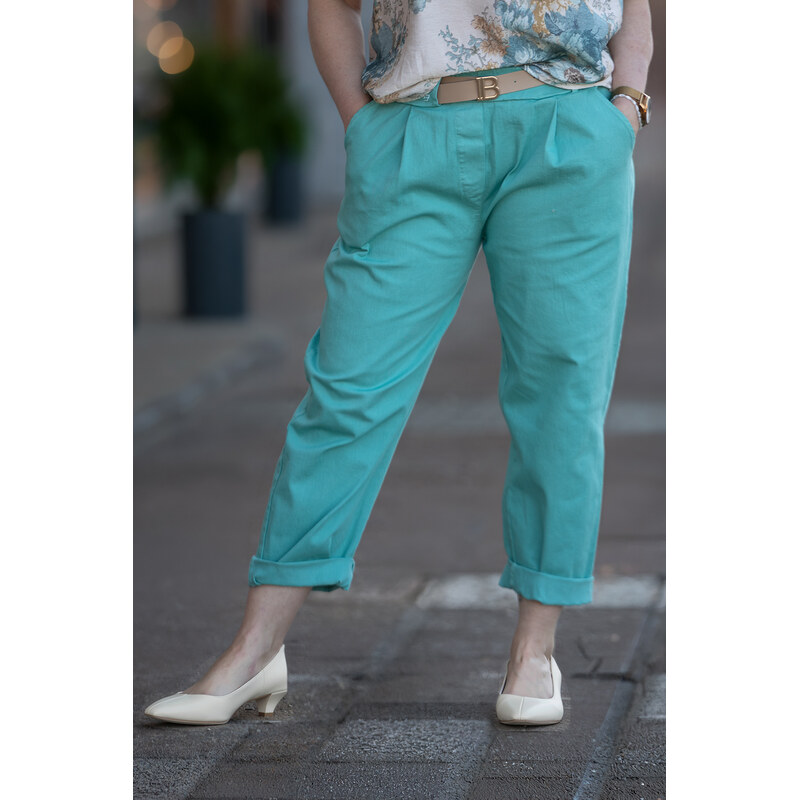 Italy fashion Pružné kalhoty CALVIN Barva: Světle tyrkysová, Velikost: 115080815