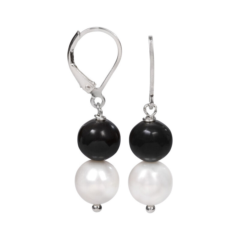 JwL Luxury Pearls Stříbrné náušnice s pravou perlou a hematitem JL0149