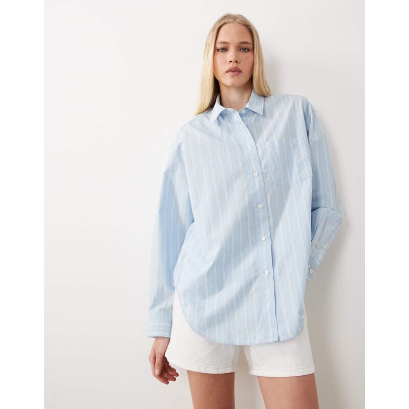 ARKET pure cotton shirt in blue stripe 115082034