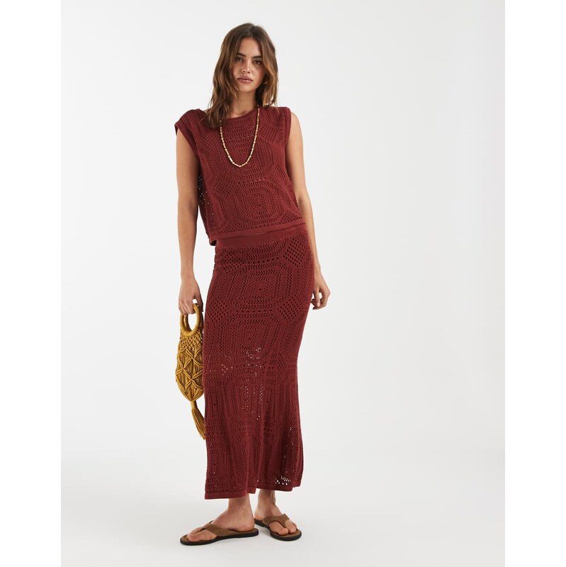 AWARE mid rise patterened crochet midi skirt co-ord in