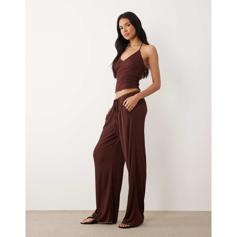 ASOS DESIGN co-ord crinkle wide leg drawstring trouser in