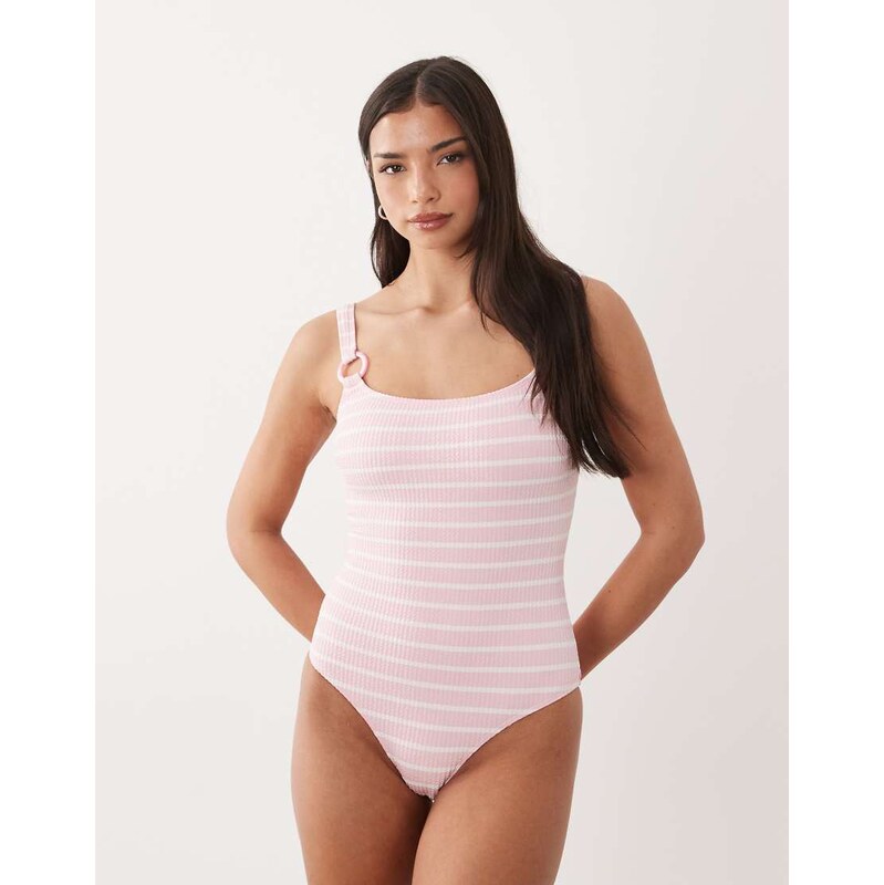 South Beach crinkle swimsuit in baby pink stripe 115081951
