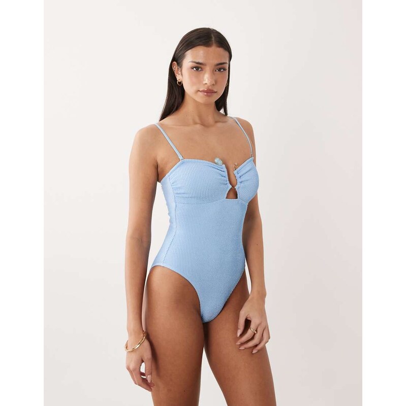 South Beach bandeau swimsuit with cutout detail in mid blue 115081952