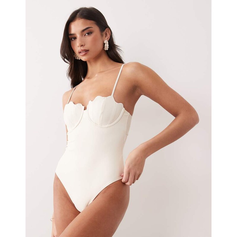 South Beach scallop underwire swimsuit in white 115546793
