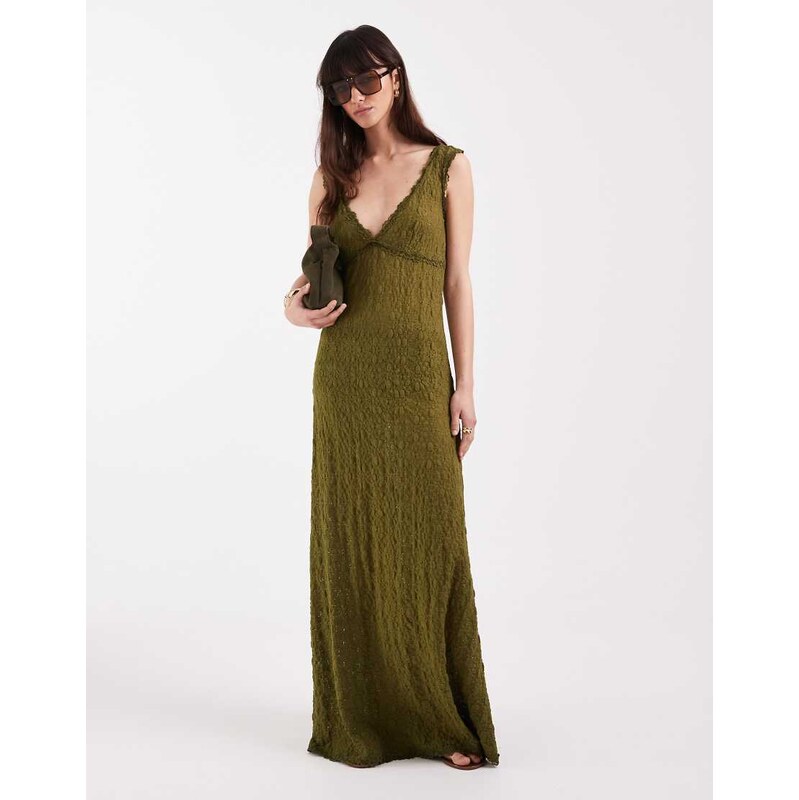 ASOS DESIGN lace cami maxi dress in olive-Green