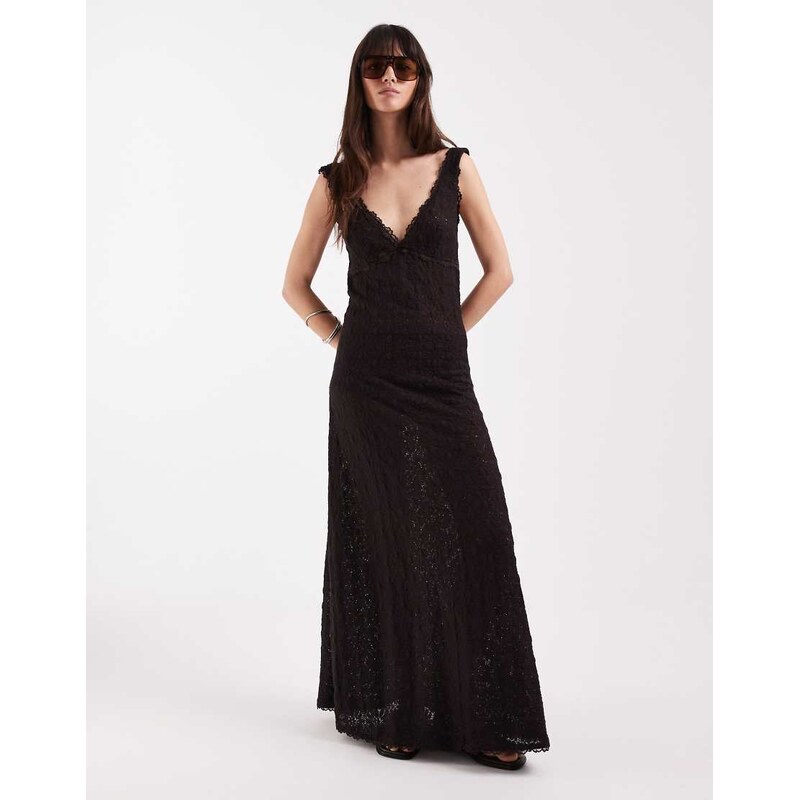 ASOS DESIGN lace cami maxi dress in chocolate-Black