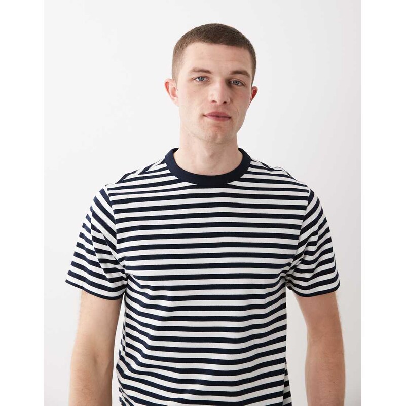 ASOS DESIGN heavyweight regular fit t-shirt in navy stripe-Multi