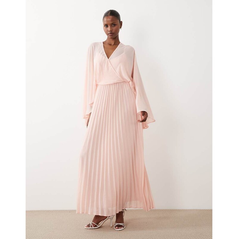 Vero Moda chiffon plunge front cape sleeve detail maxi dress in