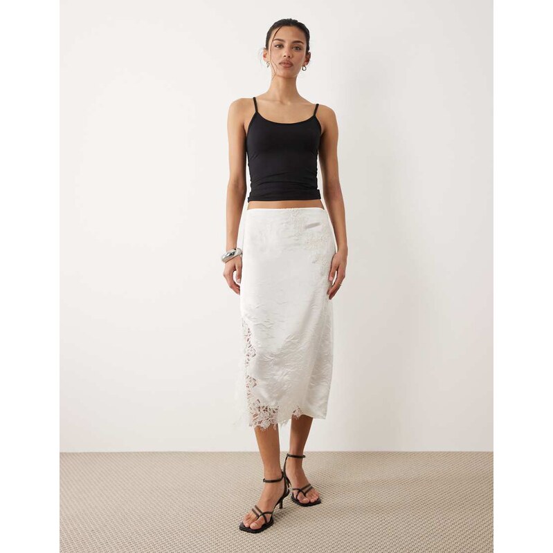 Mango delicate lace midi skirt in white