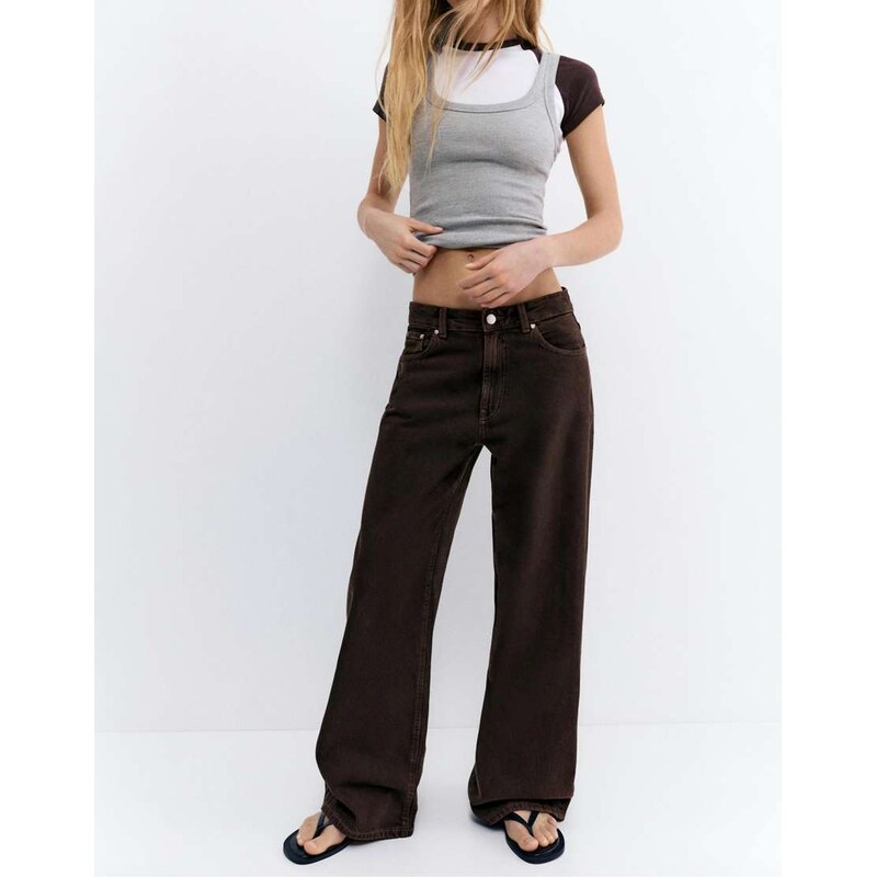 Pull&Bear Mid-rise baggy jeans in brown