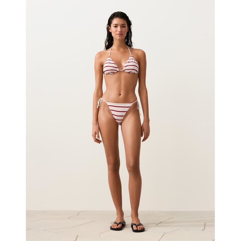 OYSHO Medium-coverage stripe crochet bikini briefs in red and white 115087818