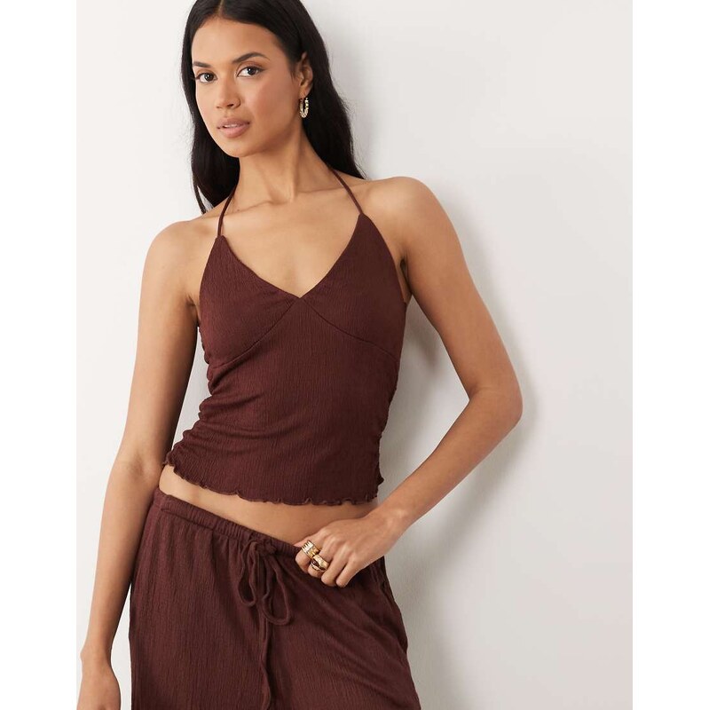 ASOS DESIGN co-ord crinkle cami top in chocolate-Brown