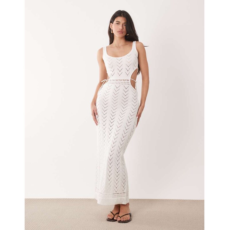 Aria Cove crochet scoop neck tie open waist detail maxi beach dress in 115549895