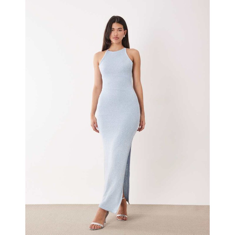 Aria Cove sequin knit bodycon open strappy back maxi dress in baby 115549898