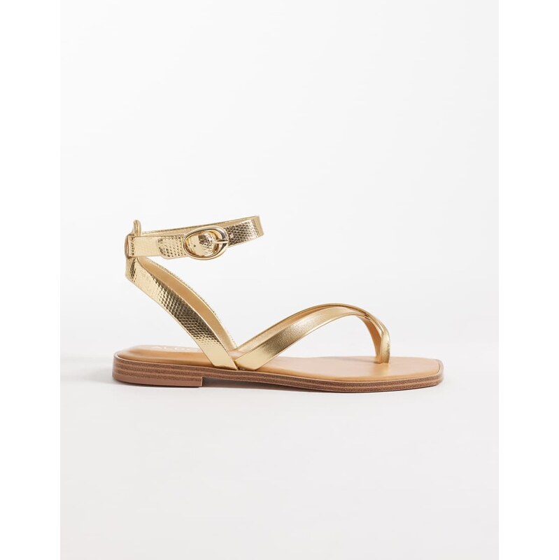 Aldo Daressi thong flat sandal with ankle strap in gold 115087467