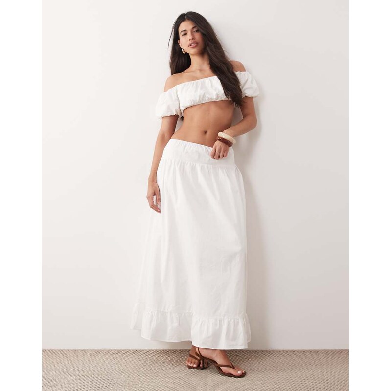 Kaiia exclusive cotton drop waist ruffle hem maxi skirt co-ord