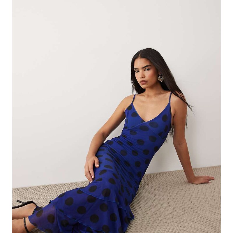 Kaiia exclusive slinky mesh strappy tiered ruffle hem maxi dress in 115648629
