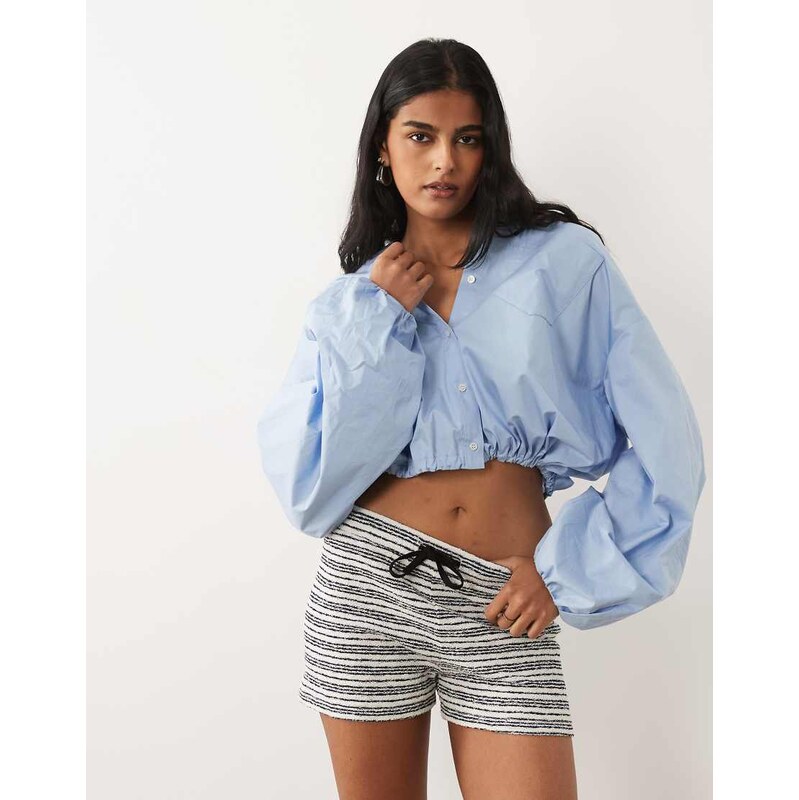 ASOS DESIGN knitted jersey shorts in blue and cream stripe-Multi