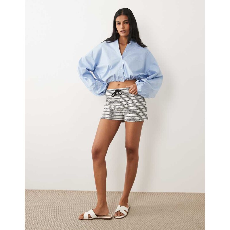 ASOS DESIGN knitted jersey shorts in blue and cream stripe-Multi