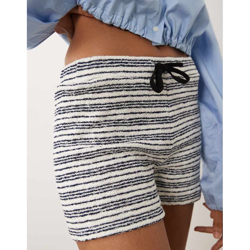 ASOS DESIGN knitted jersey shorts in blue and cream stripe-Multi