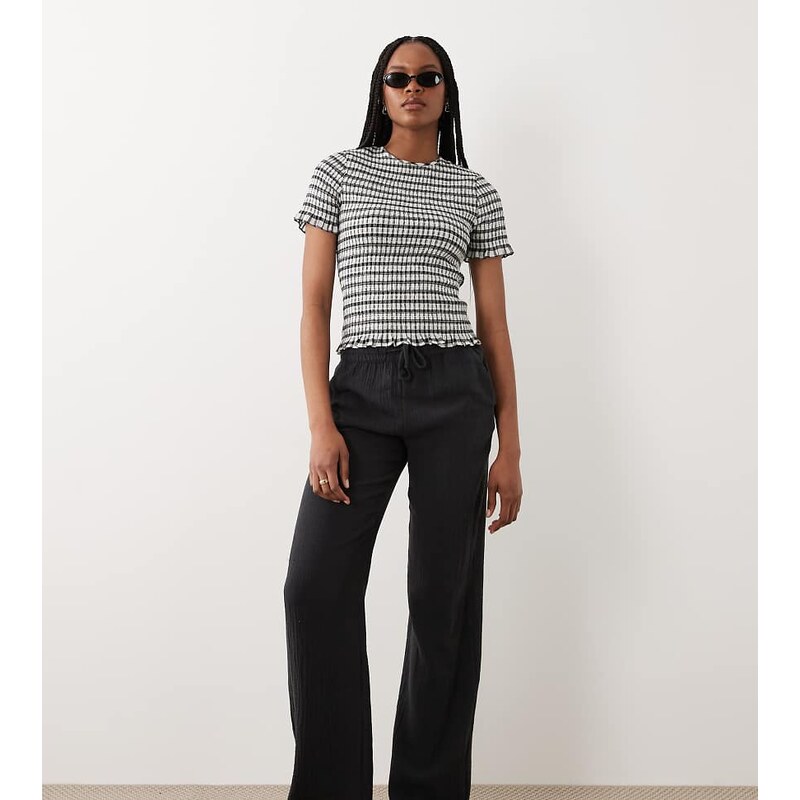JDY Tall wide leg cheesecloth trousers in washed black 115518408