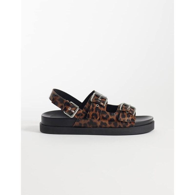 ONLY buckle sandals in leopard print-Brown 115087496