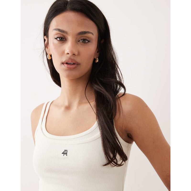 4th & Reckless cotton rich double layered embroidered logo cami