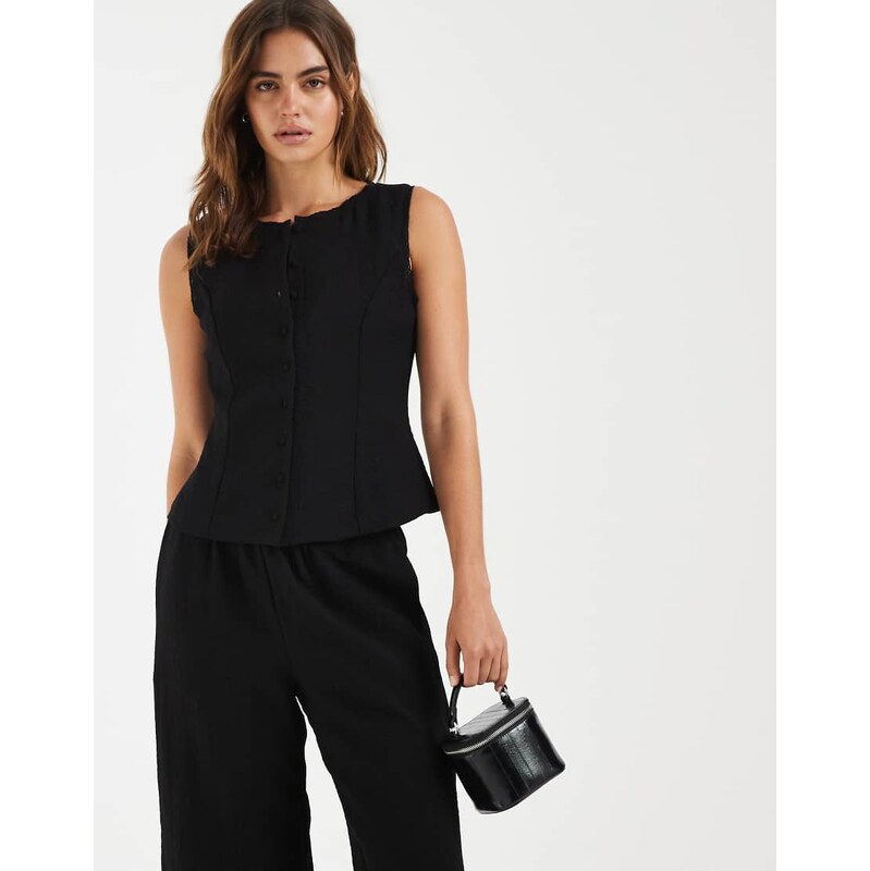 AWARE textured waistcoat with lace trim detail co-ord in black