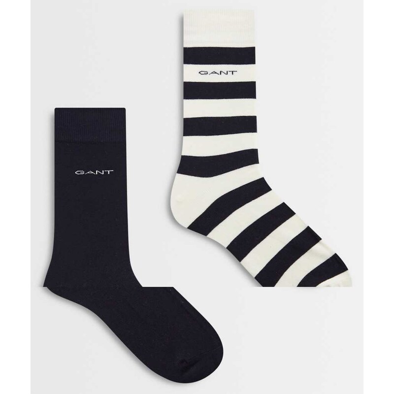 GANT 2-pack barstripe and solid socks in cream-Neutral