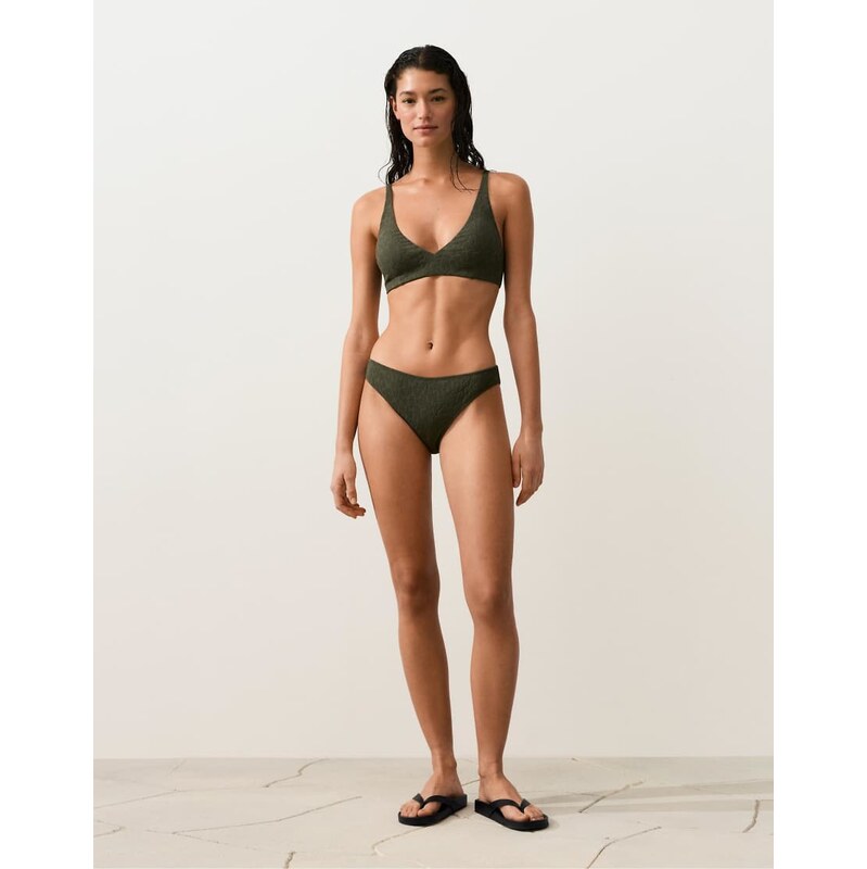 OYSHO Textured leopard classic bikini briefs in dark khaki-Green