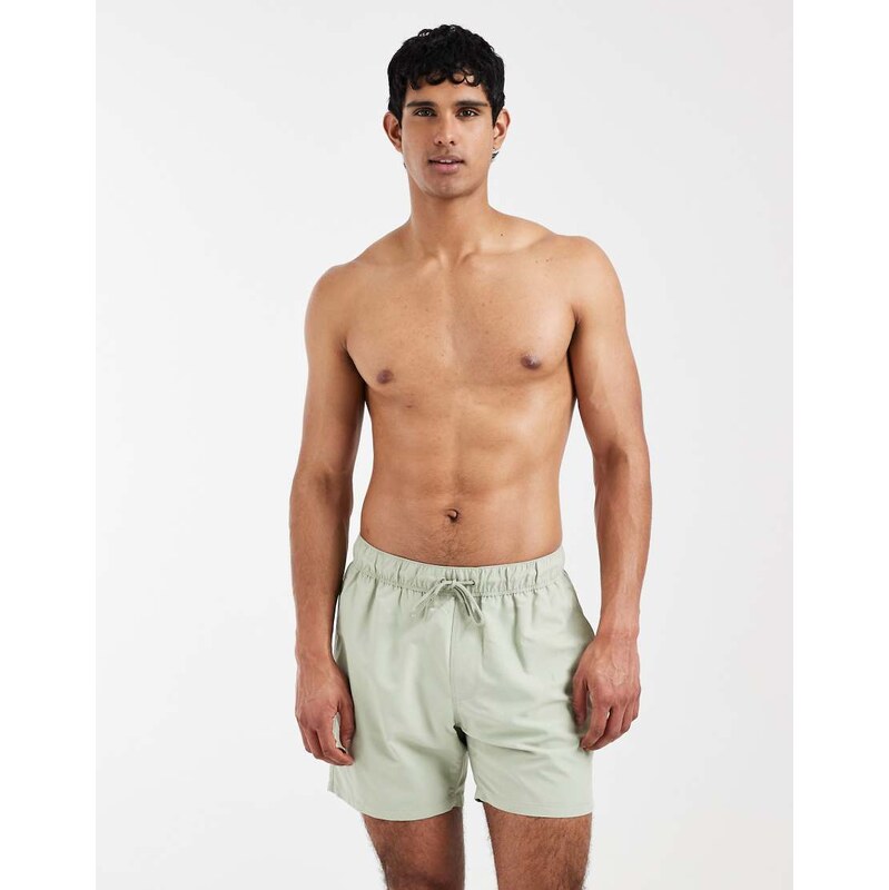 ASOS DESIGN swim shorts in mid length in sage green
