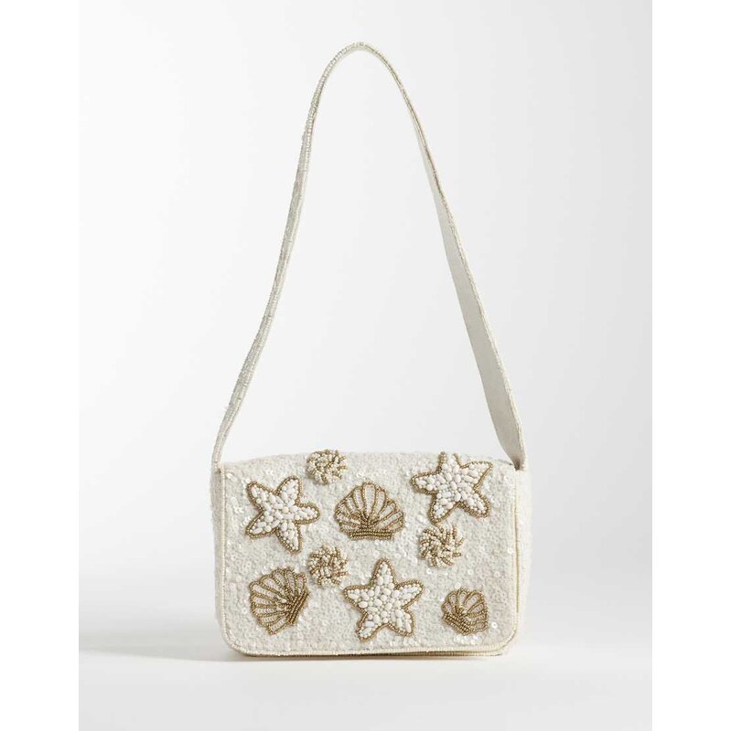 Accessorize embellished shell shoulder bag in cream-White 115087352