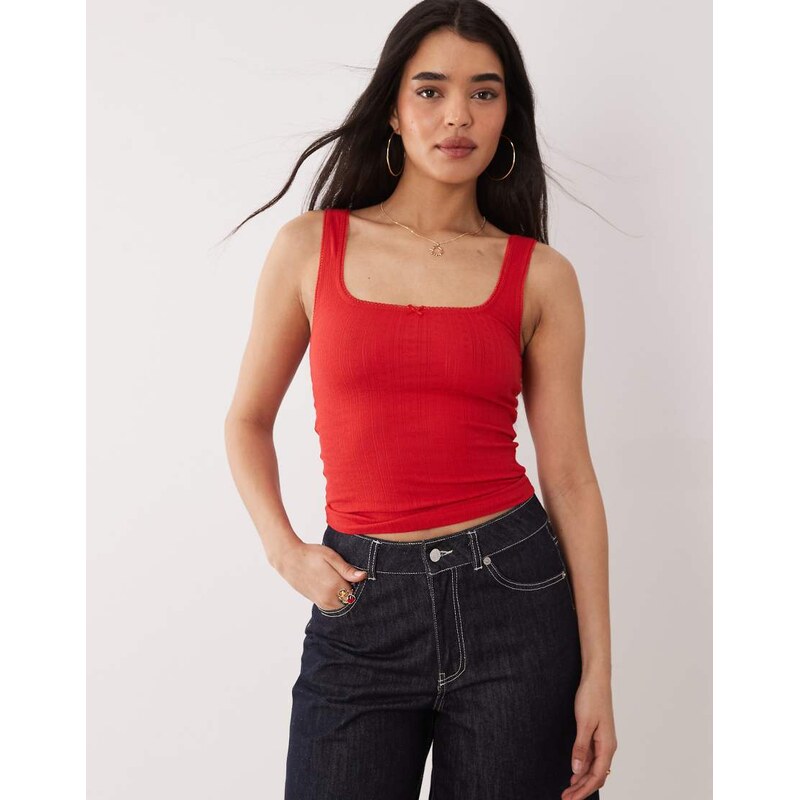ASOS DESIGN pointelle square neck vest in red
