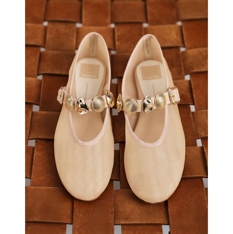 Dolce Vita Relan mesh ballet flats with gold hardware strap in blush 115087463