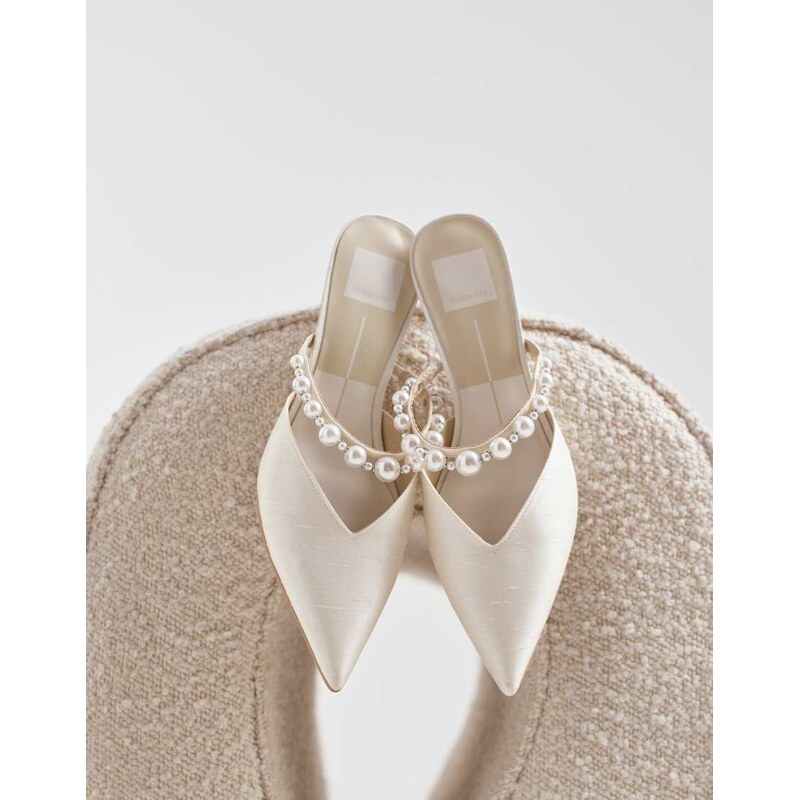Dolce Vita Kanika bridal pointed mule heels with pearl strap in ivory 115087465