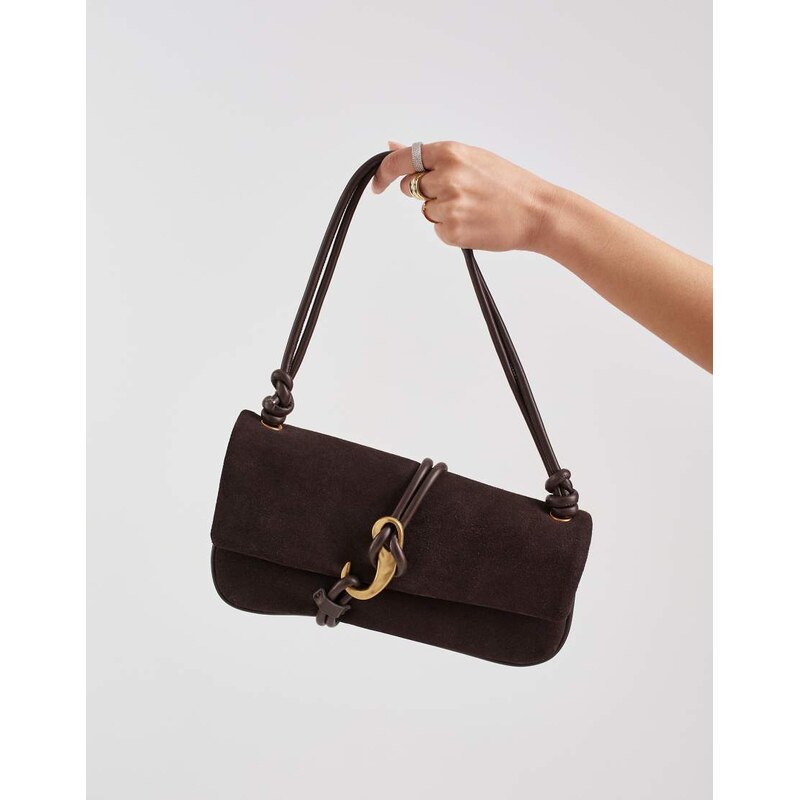 Dolce Vita Alice suede shoulder bag with gold hardware in chocolate 115087474